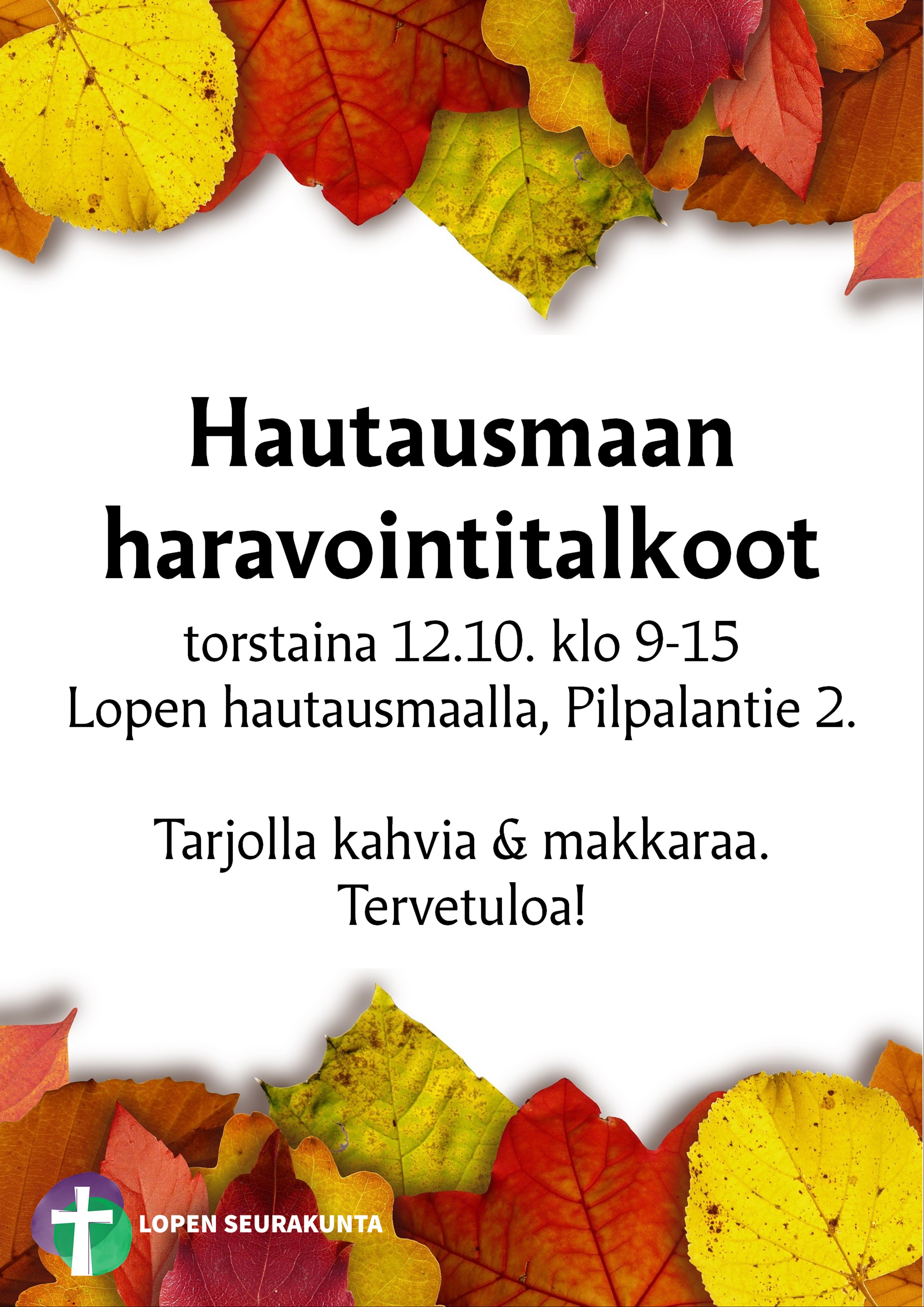 Hautausmaan haravointitalkoiden mainos