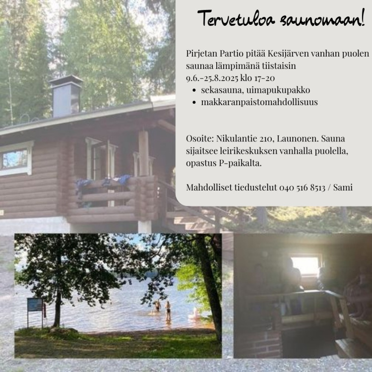 kuva, jossa sama info kuin tekstissä sekä pari saunakuvaa.