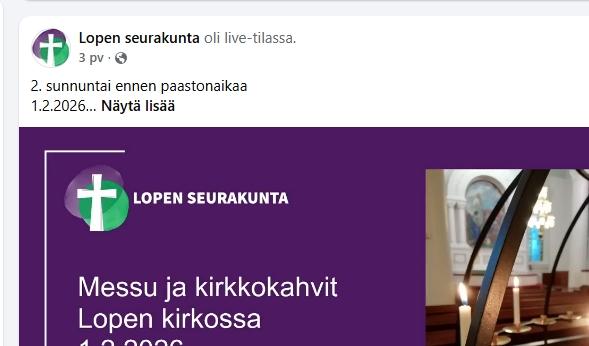 Kuvakaappaus seurakunnan Facebook-sivulta